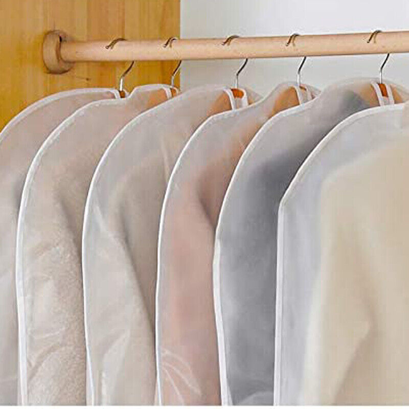 5pcs Garment Bag Travel Suit Dress Storage Clear Cover Full Zipper White