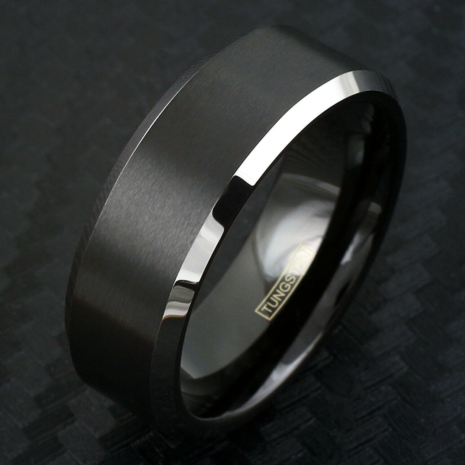 6/8mm Tungsten Men's Black Brushed Silver Edge Comfort Fit Band Wedding Ring