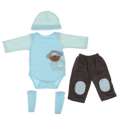 Lovely Monkey Pattern Jumpsuit Hat Pants Socks For 22-23inch Newborn Dolls