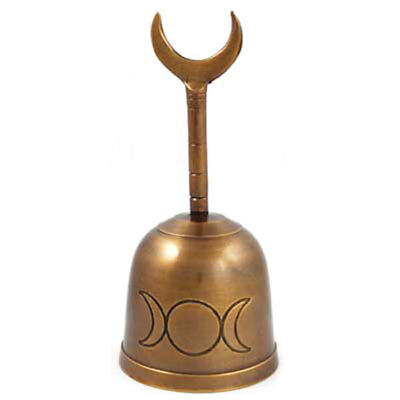 Brass Triple Moon Altar Bell 5" Pagan Wicca Goddess Ritual New Bronze Color