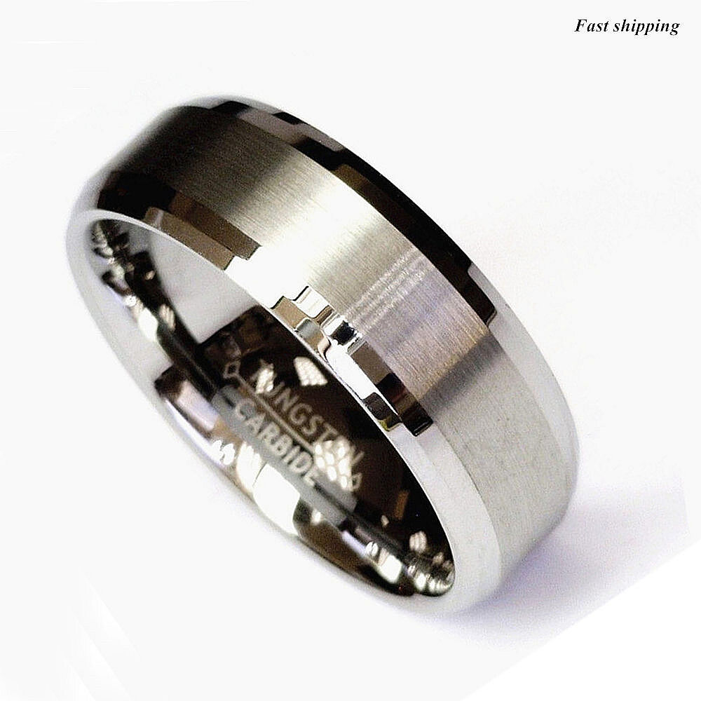 Titanium Color Two Tone Tungsten Carbide Wedding Band Men's Ring Bridal Jewelry