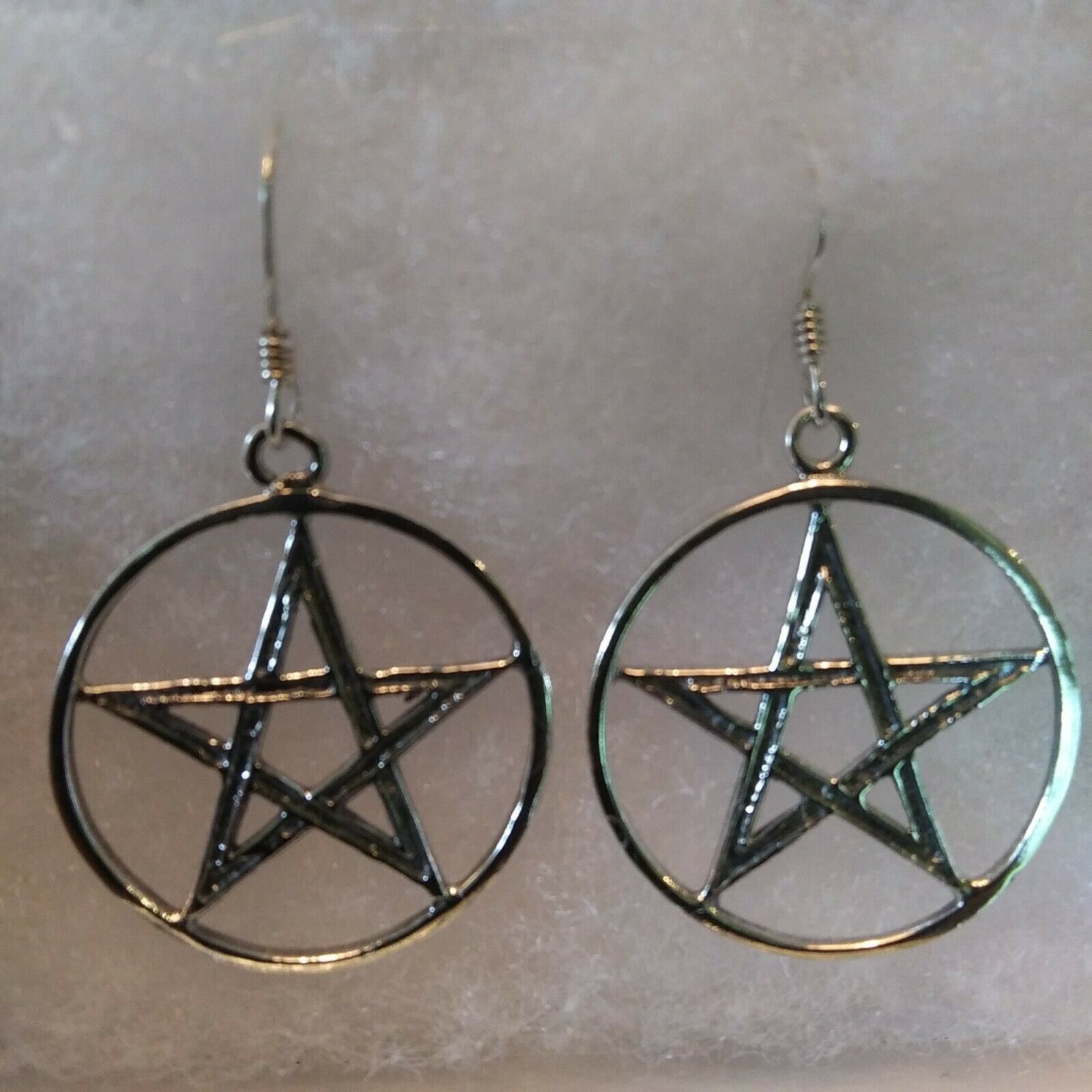 Pentacle Earrings Small Unique Gothic Sterling Silver Wicca  1"