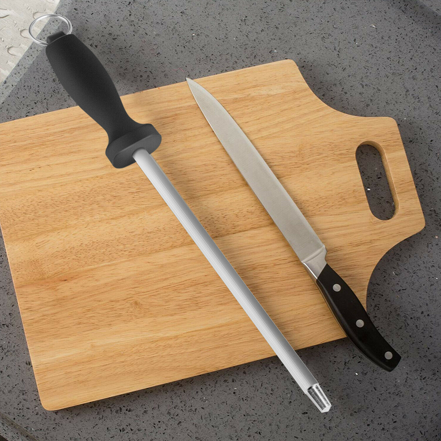 12'' Sharpening Rod Knife Sharpener Steel Rod Professional Kitchen Tool Diamond