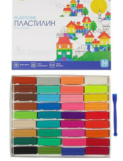 Modeling Clay Set Of 36 Colors Russian Plastilin Plasticine 720 Gr Пластилин