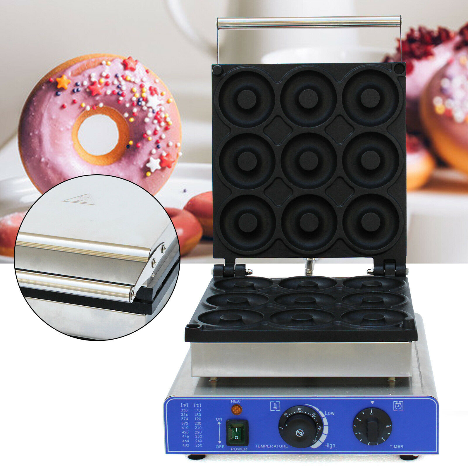 Commercial Electric Nonstick 9pcs 9cm Doughnut Baker Maker Machine 1-5 Minutes