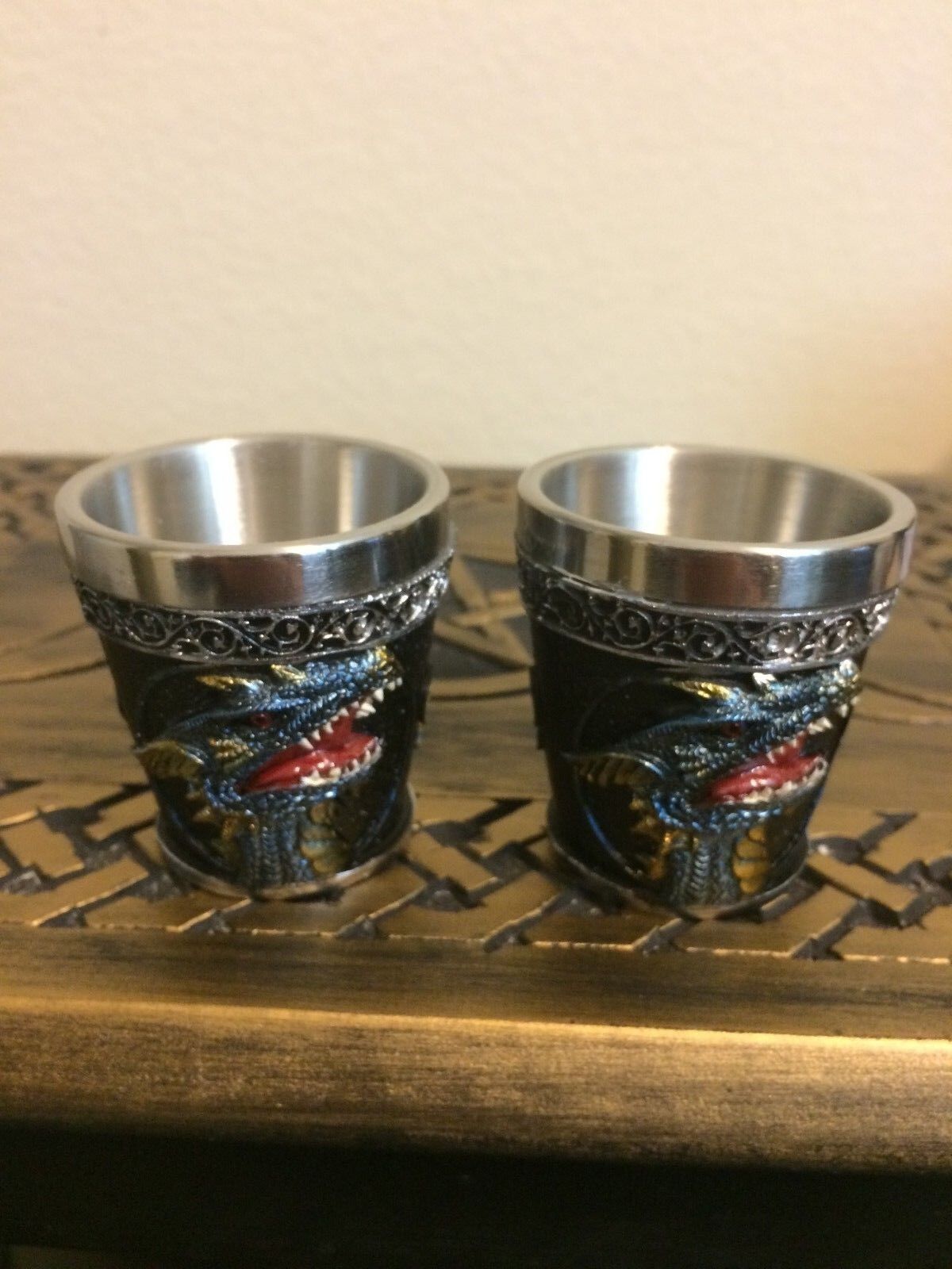 2 Blue Dragon Shot Glasses  Wiccan Pagan Witchcraft Altar Supply