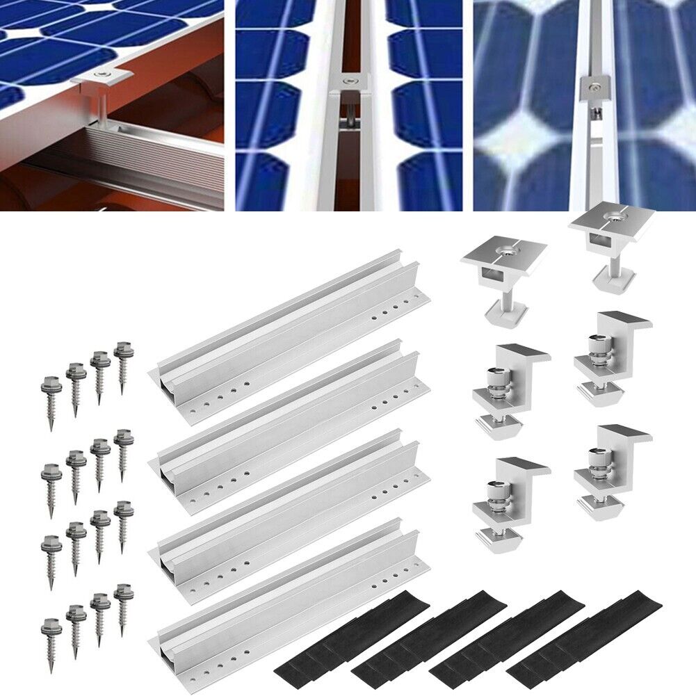 4* Mounting Rail Solar Modules Panel Fastening Rail Sheet Roof Alloy Bracket Set