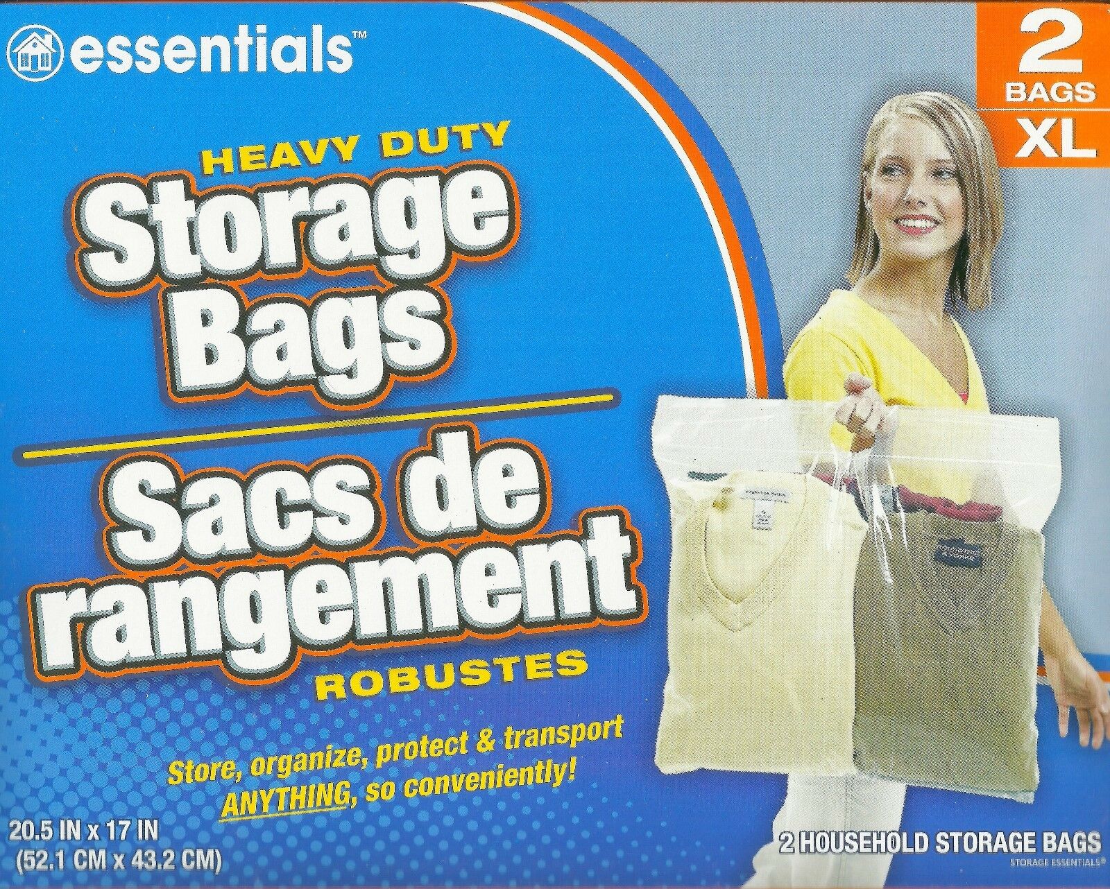 2 Big 5 Gal Xl Large Clear Plastic Storage Bags W Handle 20"x17" Zip Clothes Bag