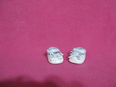 2-1/4" White Crib Shoes Blue Trim Lace Berenguer Ideal Ginny Reborn Baby Dolls