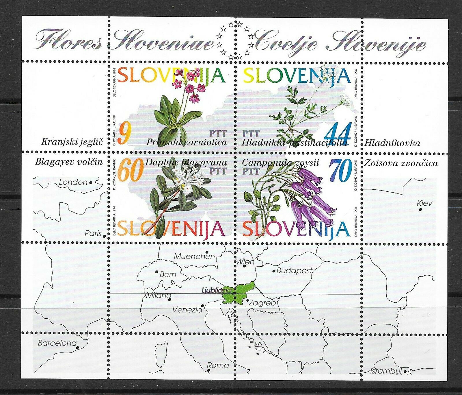 Slovenia Sc 196 Nh Issue Of 1994 - Souvenir Sheet - Flowers