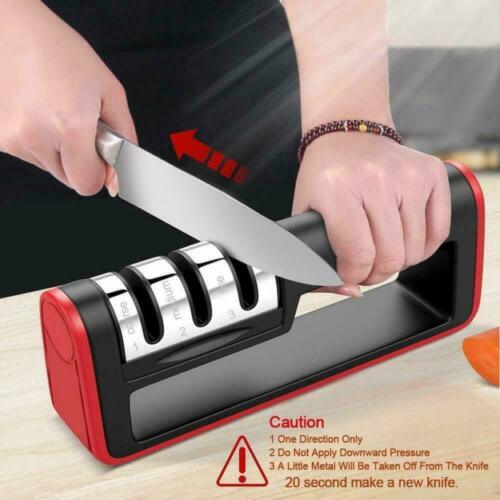 Knife Sharpener Kitchen Knives Blade Sharpening Tool 3 Stage Handheld Black/red