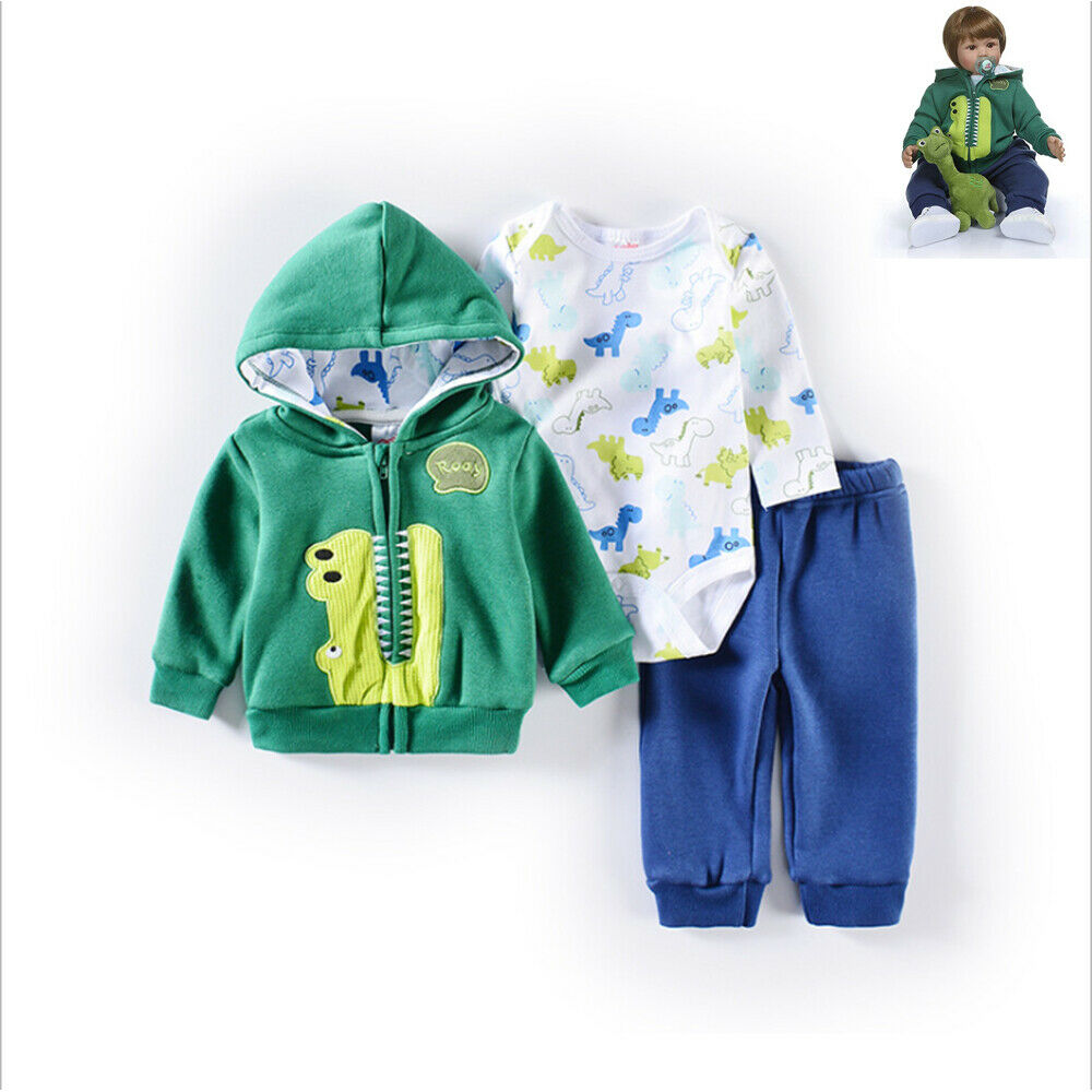 Reborn Baby Boy Clothes Green Dinosaur Set Handmade Reborn Outfits For 22-24"