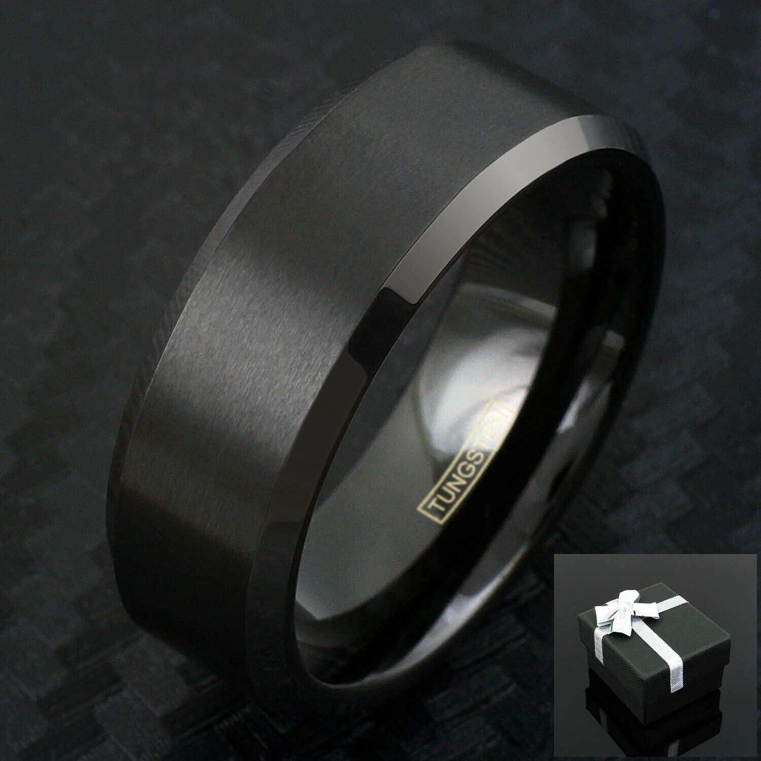 6/8mm Black Tungsten Carbide Brushed Comfort Fit Wedding Band Ring Men's-women's