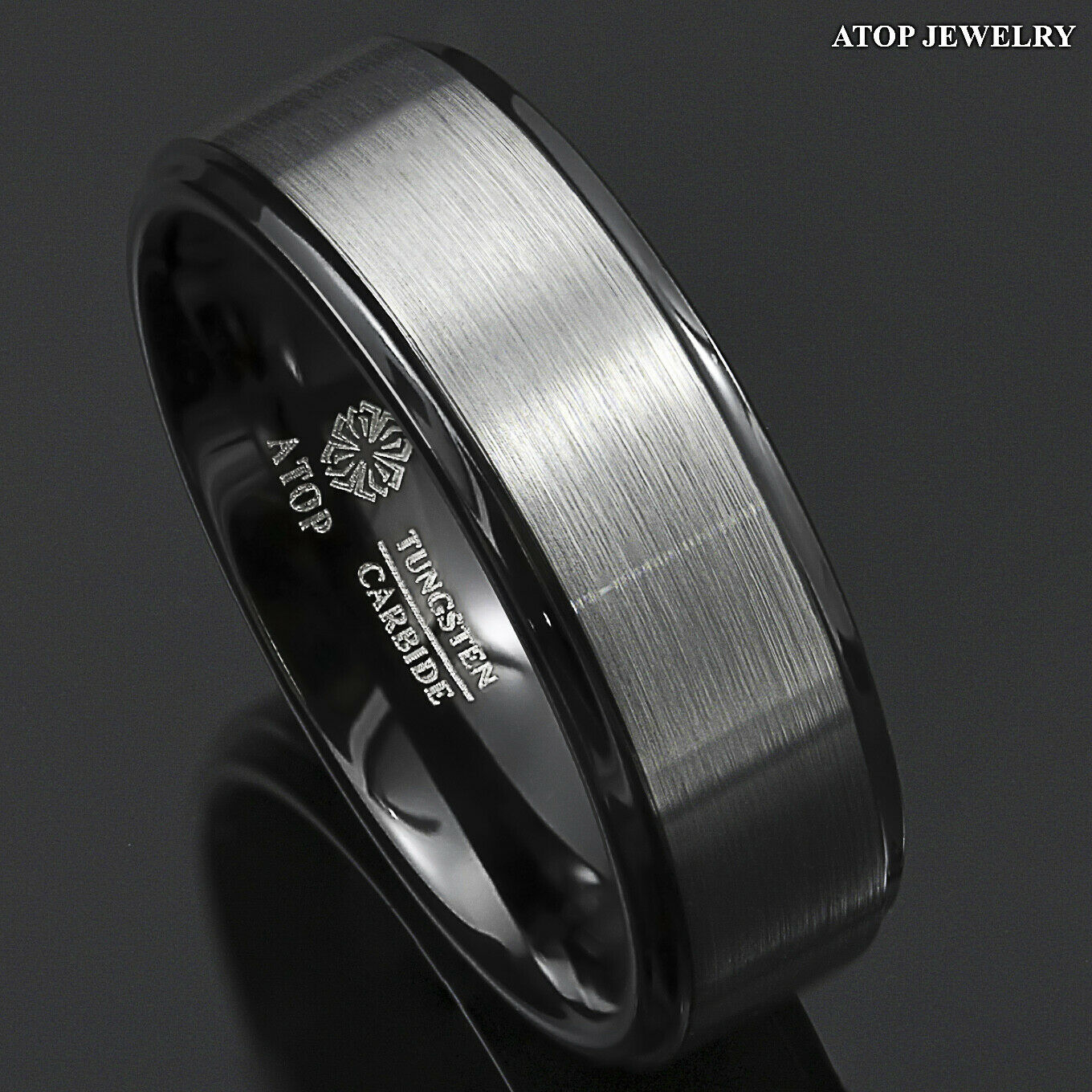 8/6mm Black Brushed Titanium Color Tungsten Ring Wedding Band Atop Men's Jewelry