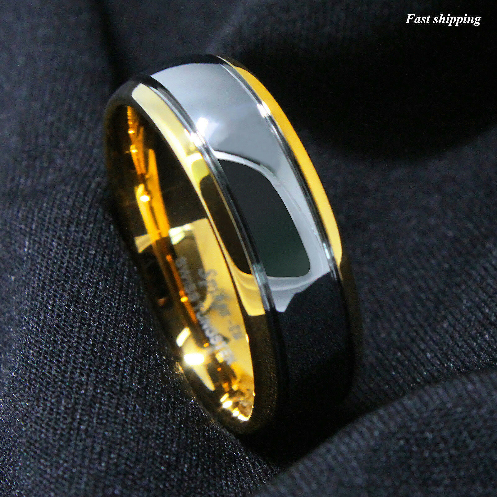 8/6mm Dome 18k Gold Silver Mens Tungsten Ring Wedding Band Bridal Atop Jewelry